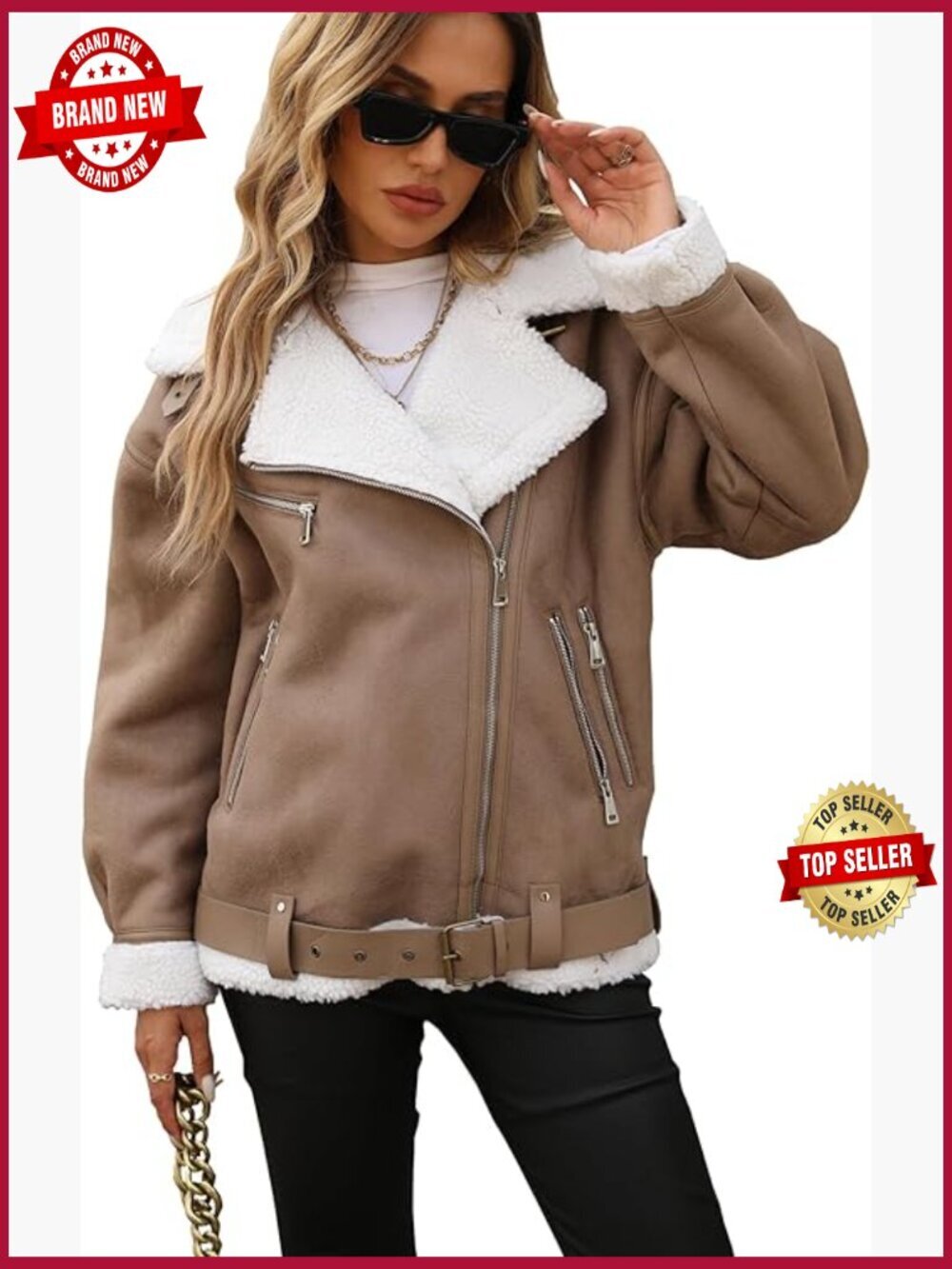 Faux Leather Sherpa Bomber Jacket Size S